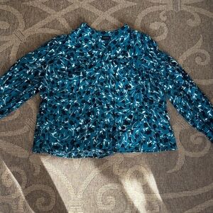 Teal Floral Long Sleeve Blouse Who What Wear XL